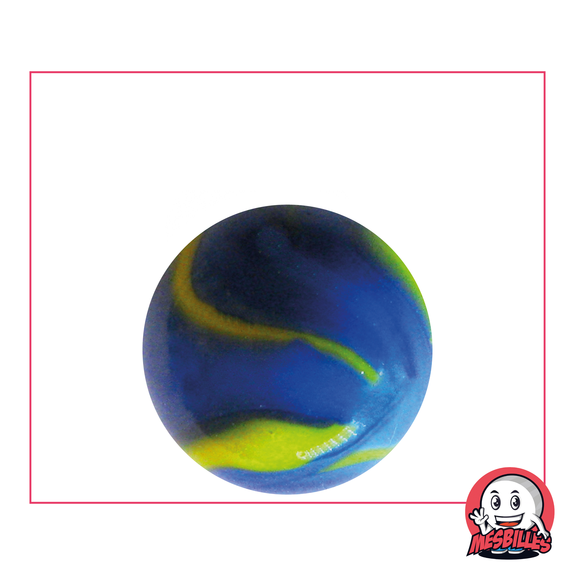 Canica Van Gogh 25 mm de vidrio opaco amarillo con rayas azules - MisCanicas