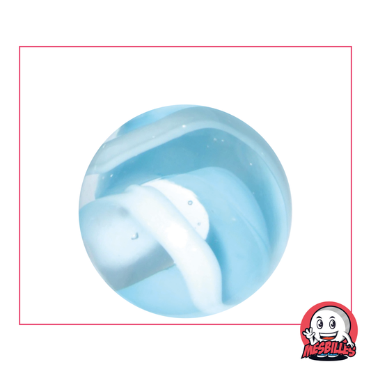 Canica Nieve, canica de 35 mm, atravesada por motivos azules y blancos: un toque lúdico invernal