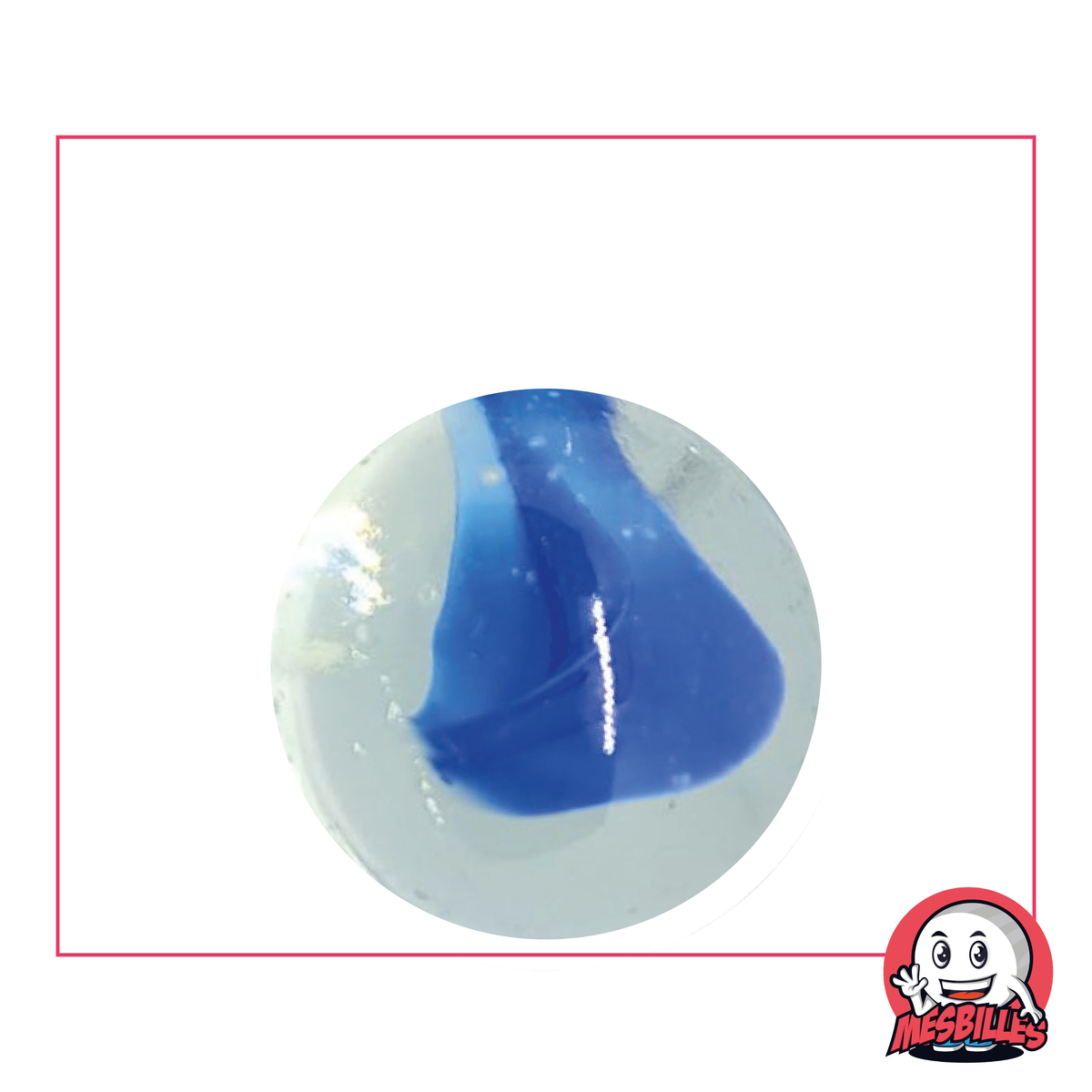 Canica de cristal Ours-Blanc de 25 mm, translúcida con el centro blanco o azul, una canica cautivadora