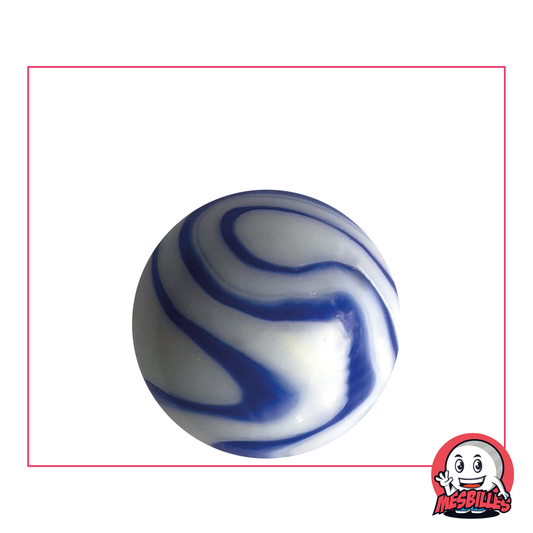 Canica Ozone 25 mm diseño porcelana blanco y olas azules, una pieza única para los amantes de las canicas