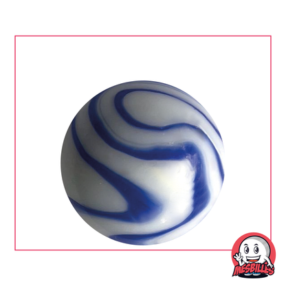 Canica Ozone 35 mm, efecto pintura bicolor blanco azul, destinada a los apasionados de las canicas excepcionales