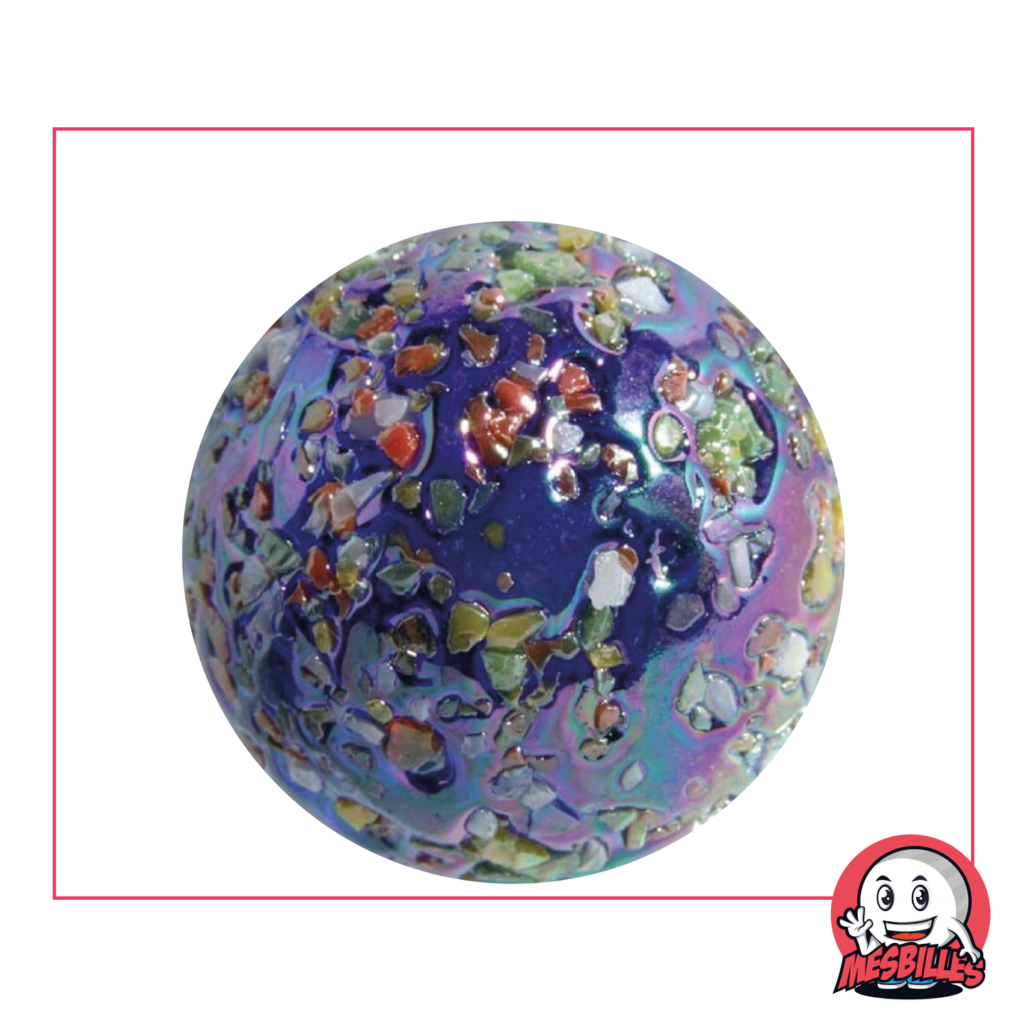 1 Canica estrella de 42 mm de color azul oscuro recubierta de destellos de colores, canica de tamaño ballena