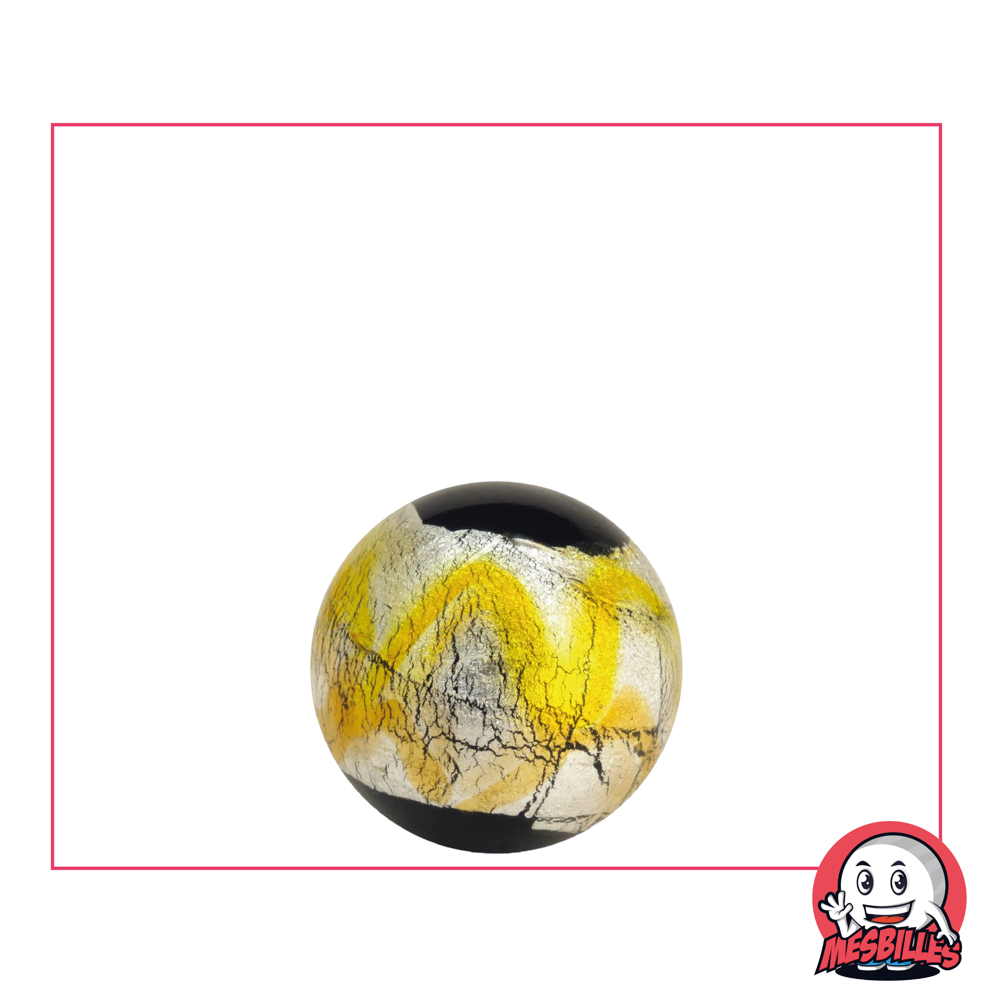 Canica Art Machu Picchu 16 mm de alta gama, negra con cinta metalizada en tonos amarillo dorado