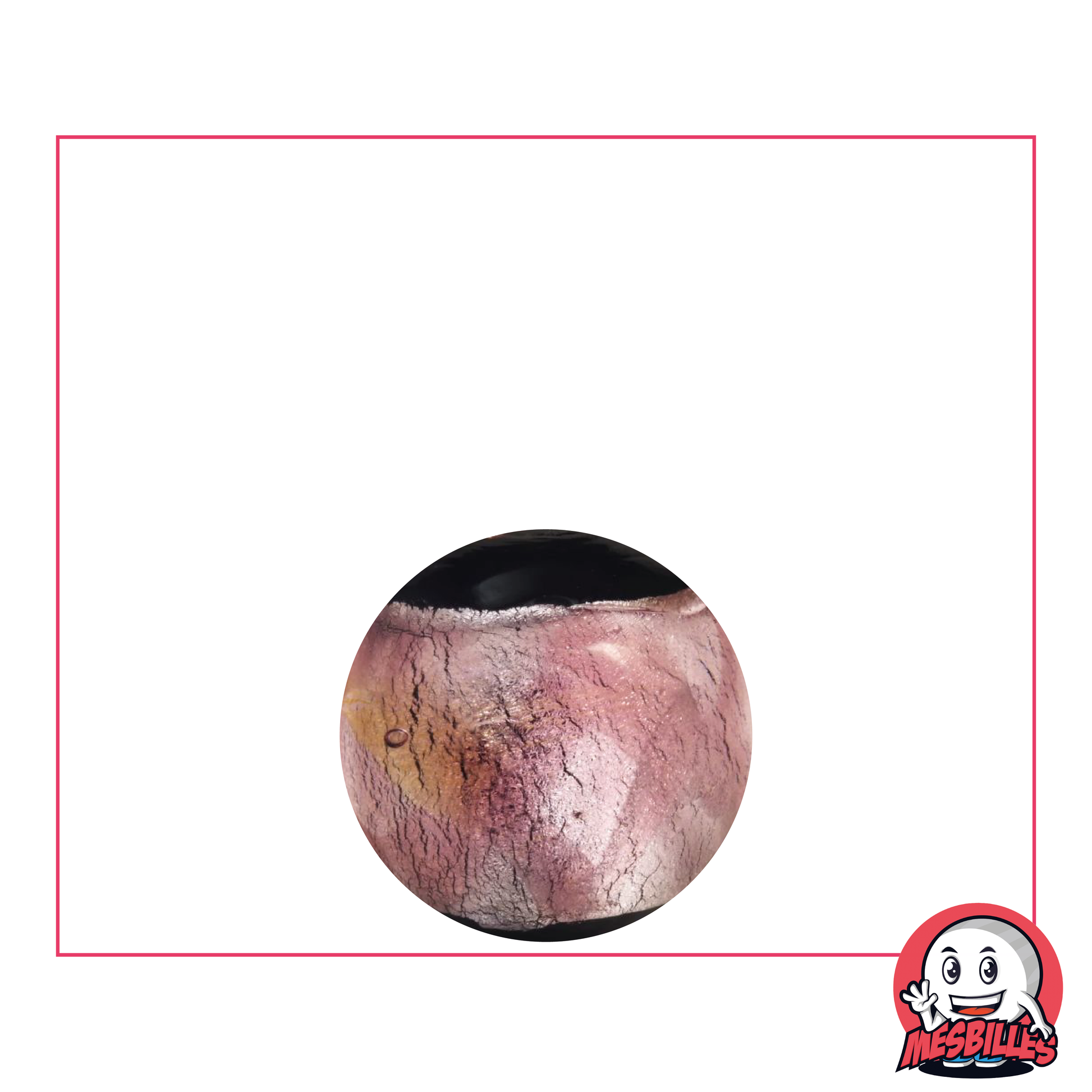 Canica Art Machu Picchu Violeta 16 mm de alta gama, negra rodeada por una cinta metalizada rosa violeta