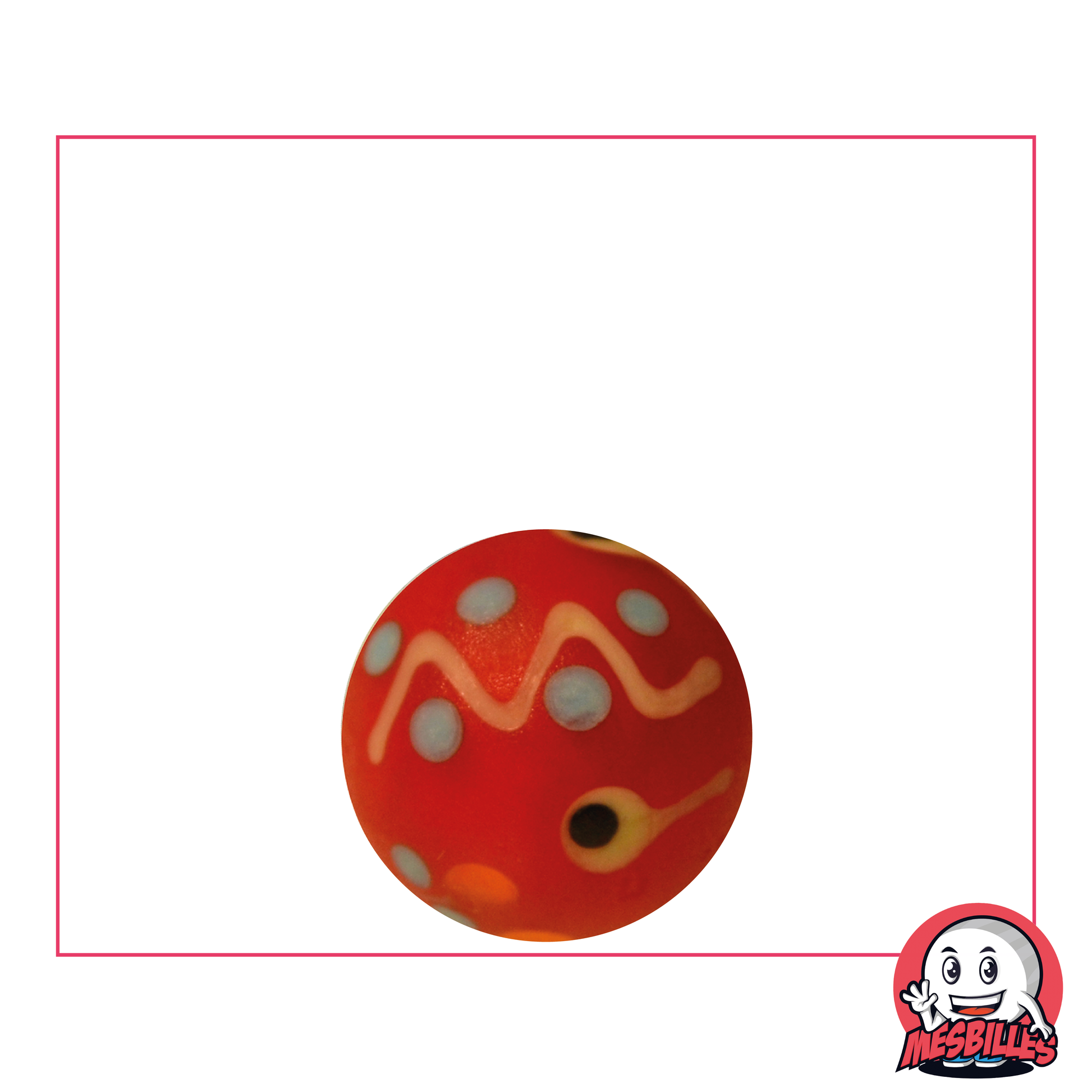 Canica de arte roja esmerilada decorada con formas geométricas, ideal para completar una colección