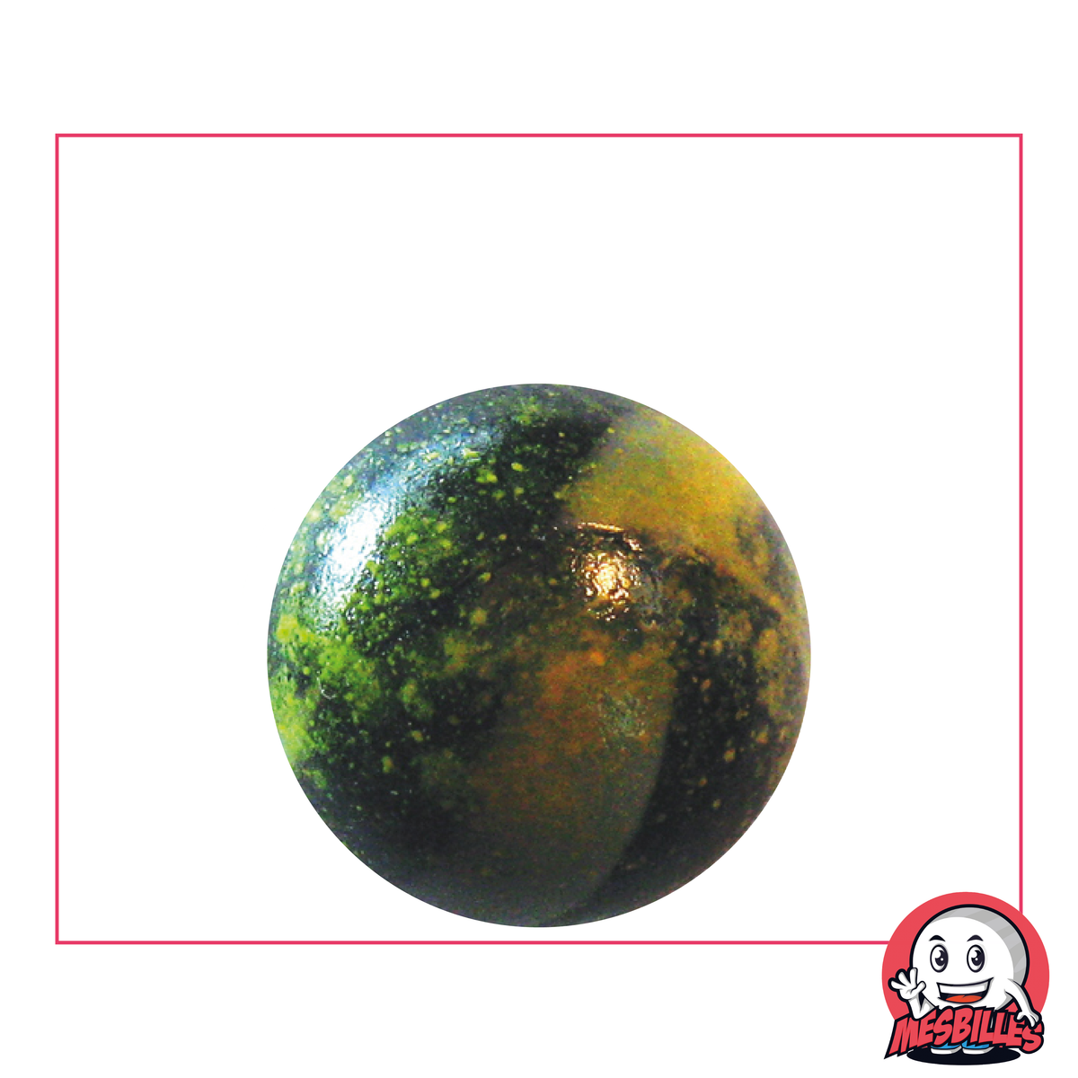 Canica Plutón 25 mm - Vidrio Opaque negro con manchas amarillas - MisCanicas