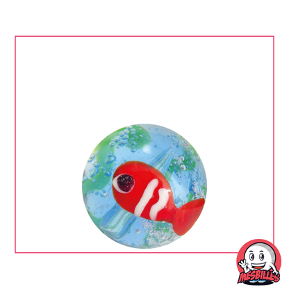 Canica artística pez rojo de 22 mm, azul y verde con dibujo de pez rojo - decoración para la oficina y el hogar