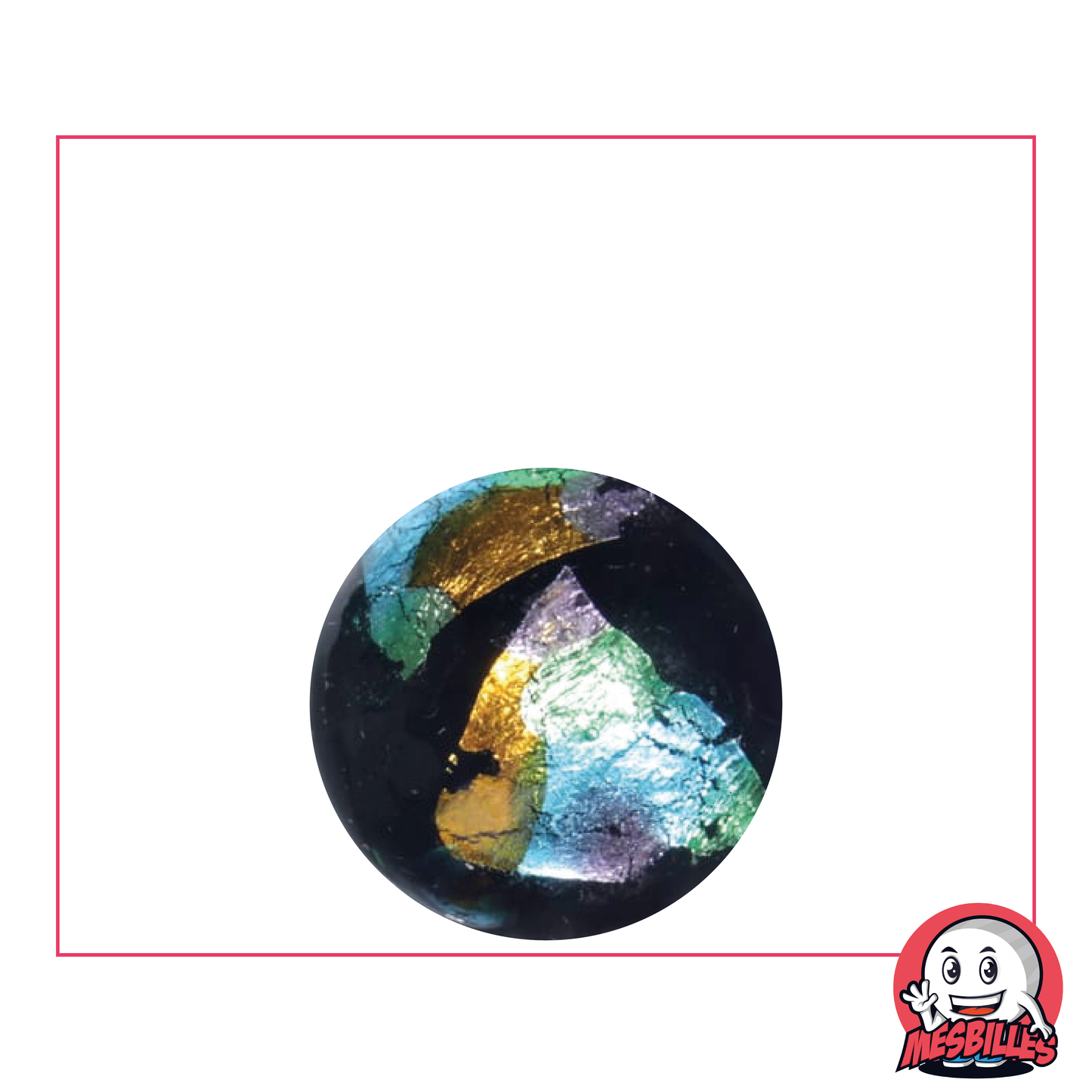 Canica Art Pirámide, canica de alta gama negra brillante y hojas metalizadas de colores - MisCanicas