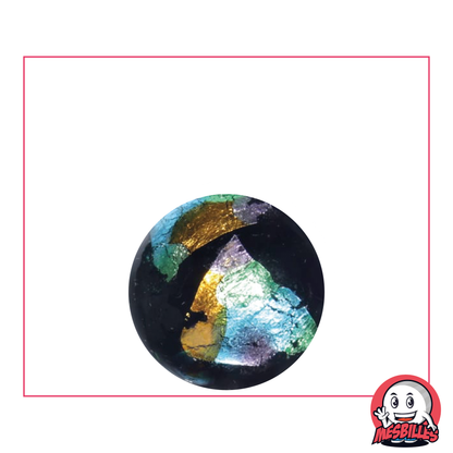 Canica Art Pirámide, canica de alta gama negra brillante y hojas metalizadas de colores - MisCanicas