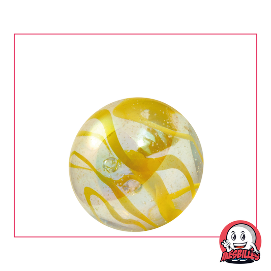 1 Canica Cinta Amarilla 25 mm de vidrio de color Verde - Amarillo, canica de 2,50 cm tipo casquete