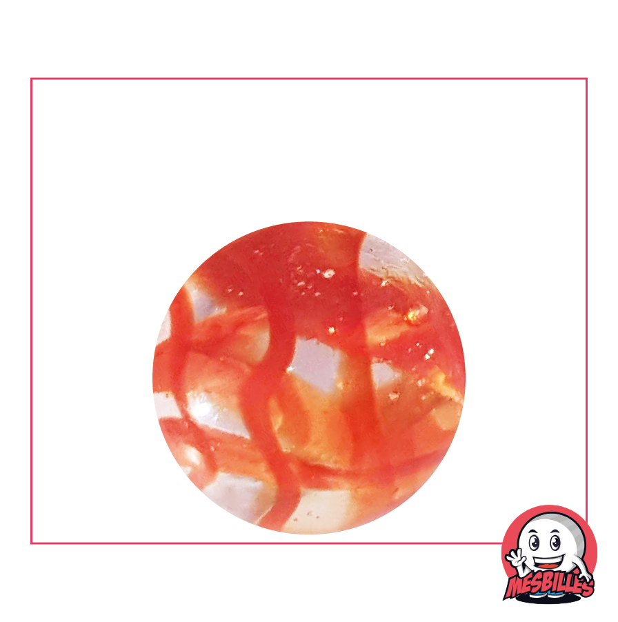 Canica ROJA de 25 mm, canica de cristal translúcido atravesada por rayas de colores - MisCanicas