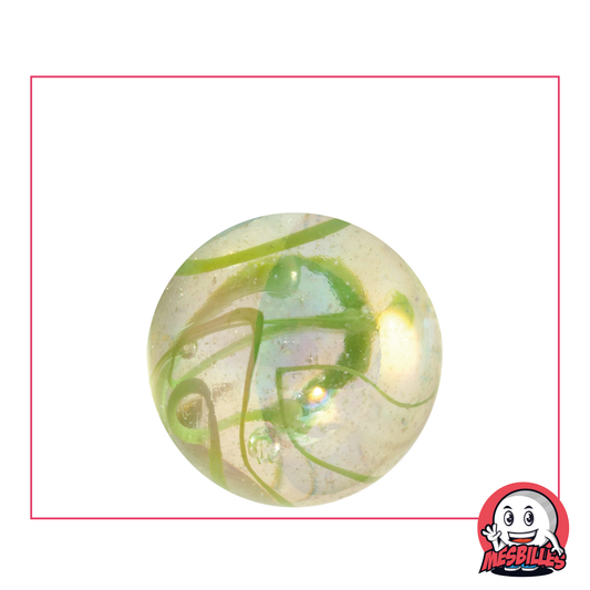 1 Canica Cinta Verde 25 mm de vidrio de color Verde - Amarillo, canica de 2,50 cm tipo casquete