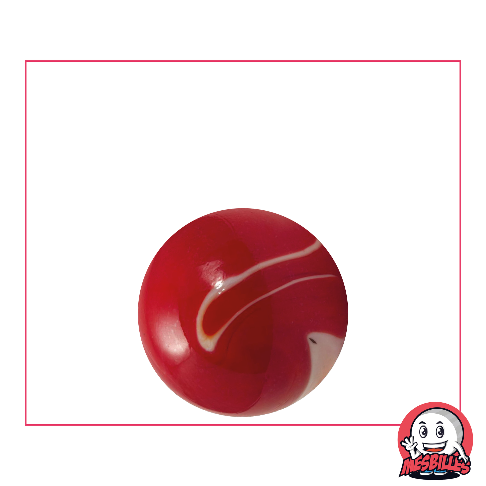 Canica roja opaca con trazas de blanco, canica de vidrio opaco, 22 mm - MisCanicas