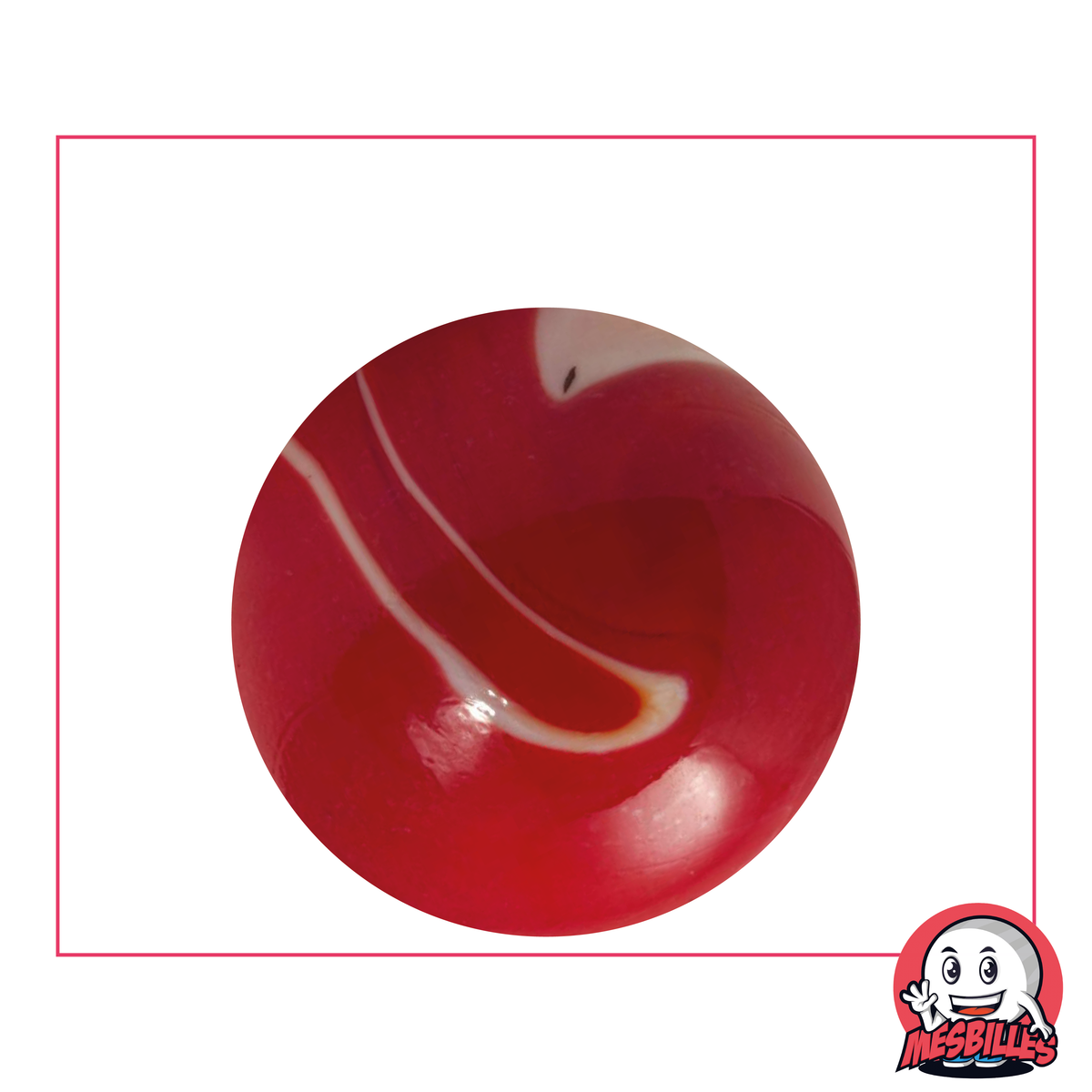 Canica roja opaca con trazas de blanco, canica de vidrio opaco, 35 mm - MisCanicas
