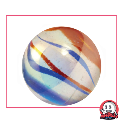 1 Canica Escorpión 42 mm Multicolor Transparente atravesada por rojo y azul, canica de tamaño Ballena