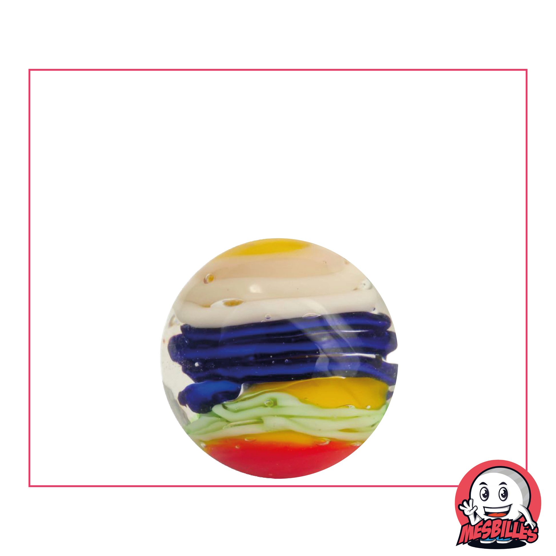 Canica de Arte Spiralo Azul 22 mm, con capas de colores, entre ellos un azul intenso - para el colegio y el hogar