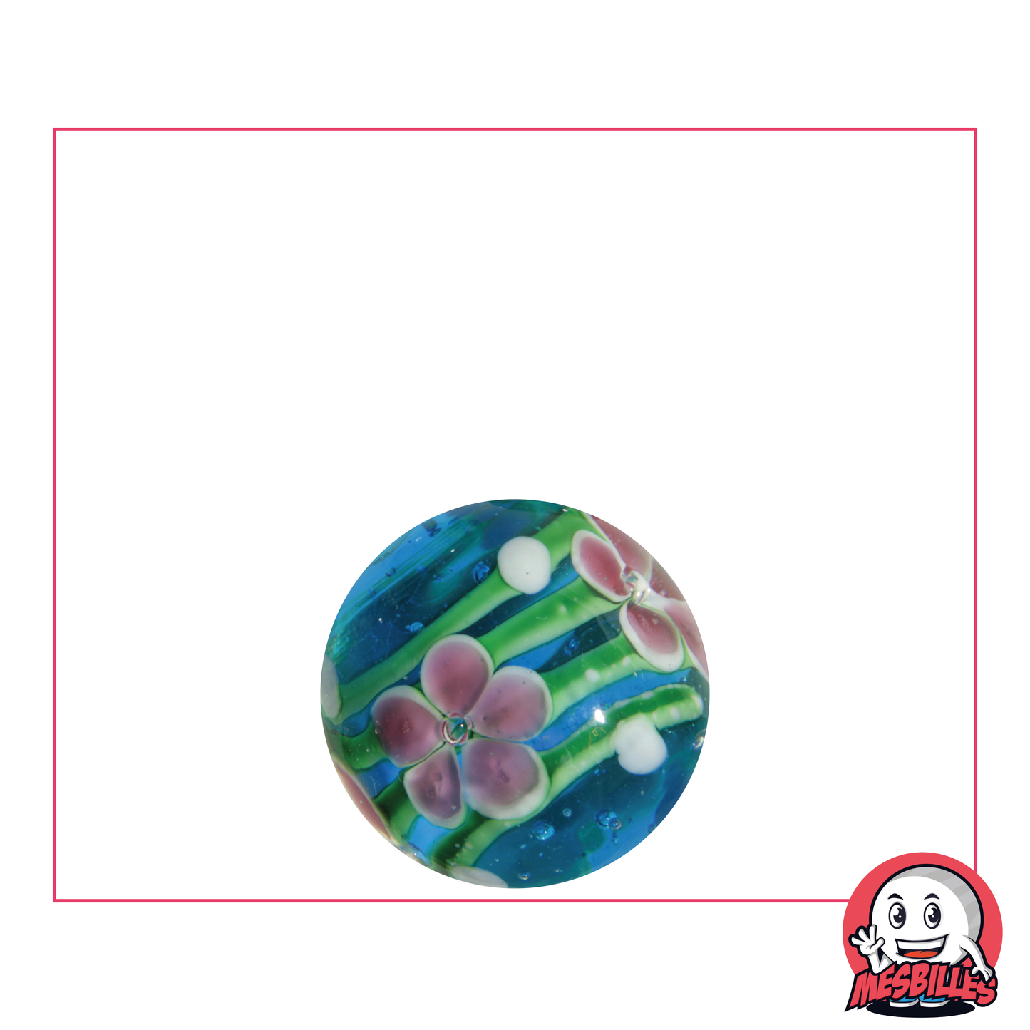1 Canica Art Tallo con Flores Azul 16 mm