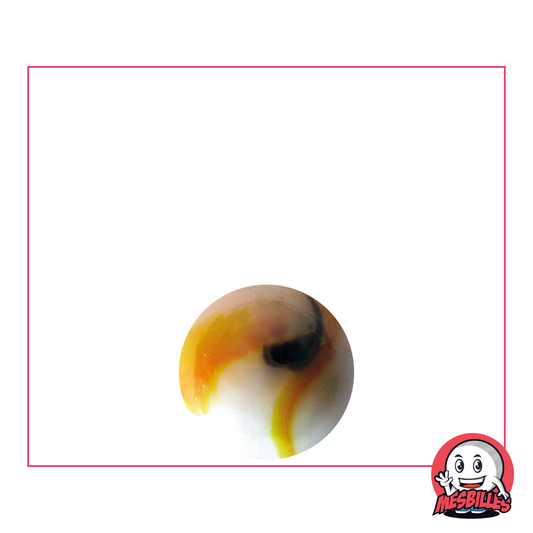 Canica Tigre Amarilla Opaca de color Blanco con rayas Amarillas y Marrones de 14 mm