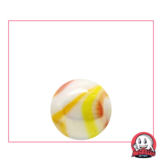 Canica de cristal opaca Tigre Orange de 16 mm, blanca brillante con arabescos naranjas y amarillos