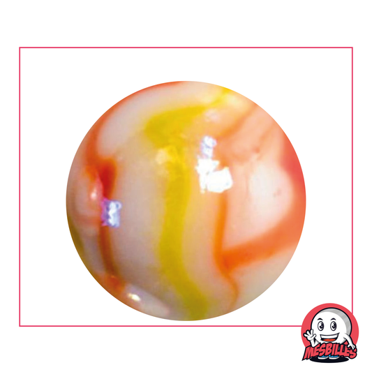 Canica Tigre Naranja 42 mm, canica nacarada blanca, canica muy grande y brillante con cinta amarilla y naranja