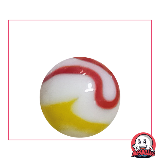 Canica Tigre Roja 25 mm - Vidrio opaco blanco con rayas naranjas y rojas - MisCanicas