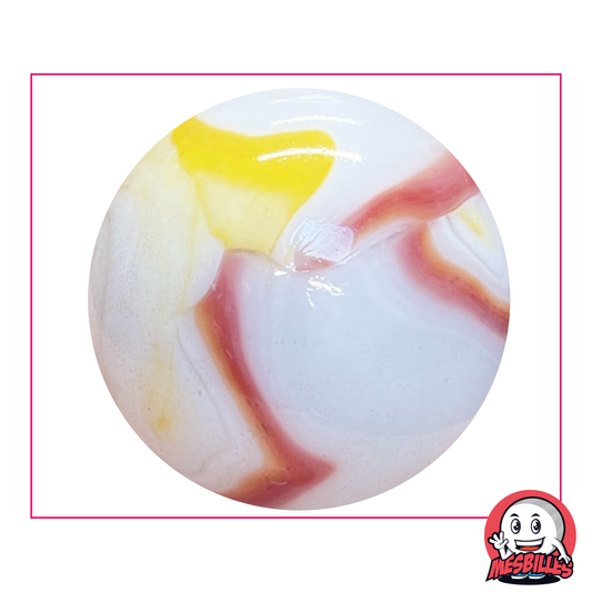 Canica Tigre Roja 50 mm - Vidrio Opaco blanco con rayas Naranjas y Rojas - MisCanicas