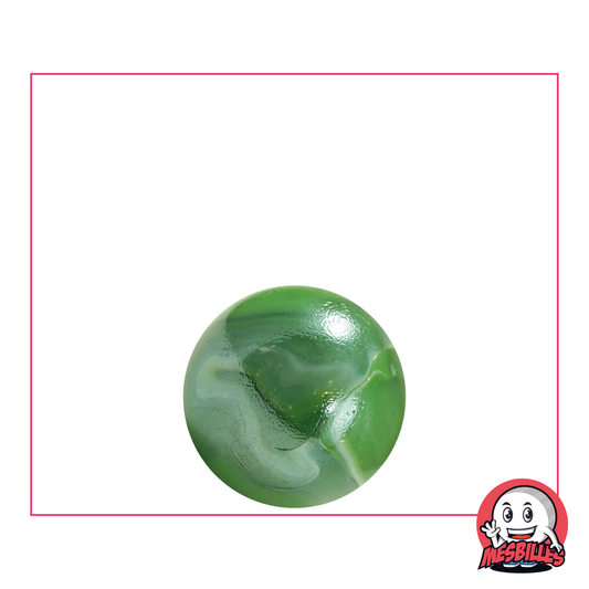 1 Canica Verazade de 16 mm de vidrio opaco con reflejos nacarados de color verde y trazas de blanco