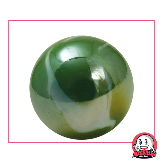Canica Verazade de 42 mm de vidrio, color verde ultra brillante, tamaño ballena, canica muy grande