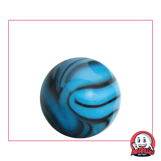 Canica Zebra Turquesa, Ronda de 25 mm, aspecto porcelana azul con rayas marrones - Edición limitada