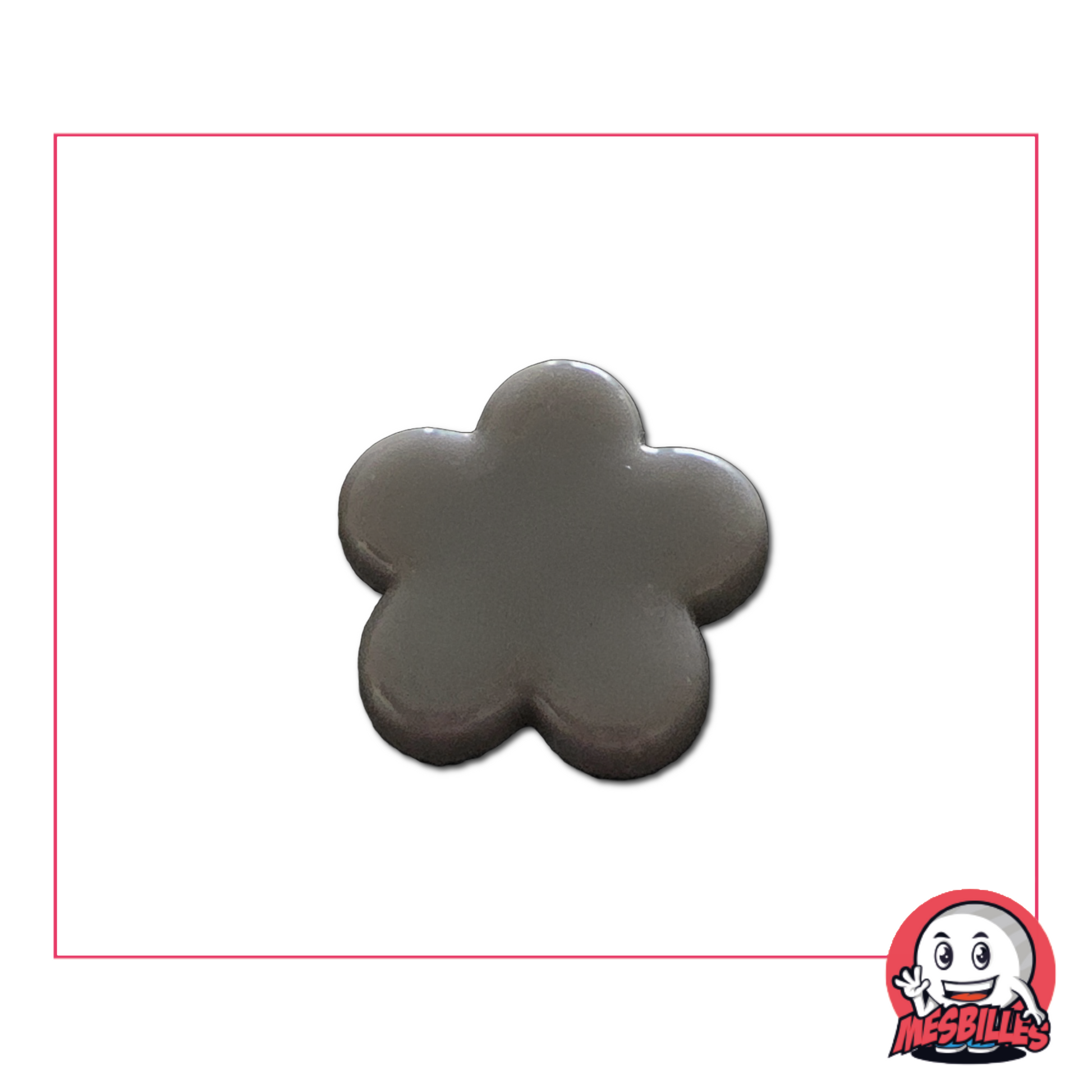Canica Extraplana Flor en Cristal Perla Gris, se utiliza para decorar, jugar y coleccionar.