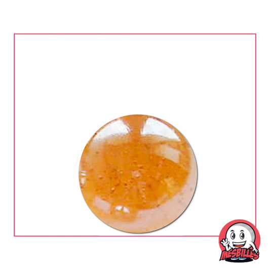 Gros plan d’une bille Irisé Pêche 16 mm orange nacré avec reflets irisés, idéale pour collection ou jeu de billes