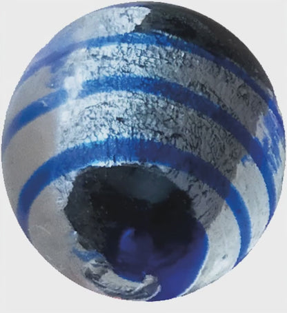 1 Canica Ojo de Dragón Plateado Rayado Azul 25 mm