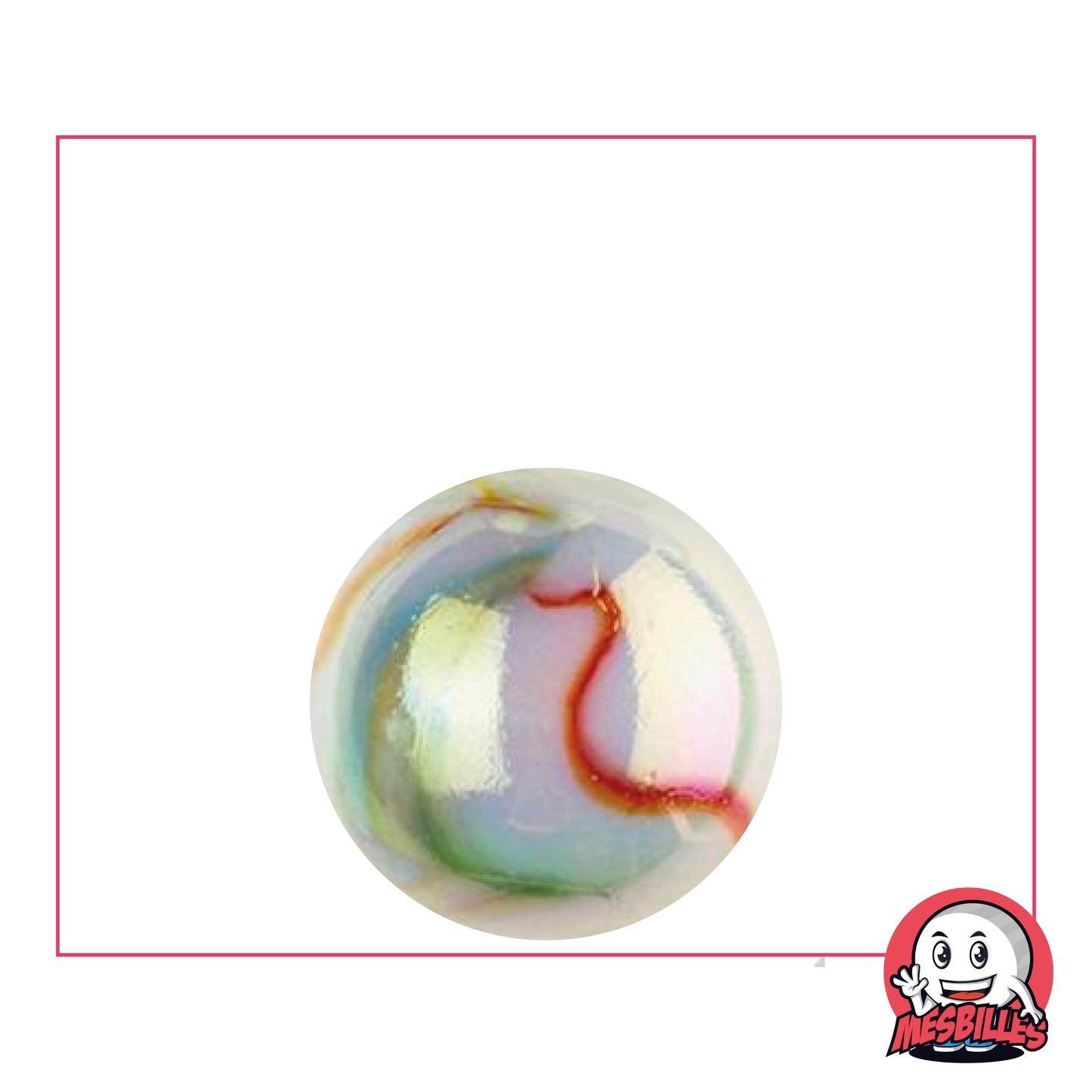 Canica Preciosa de vidrio con aspecto de porcelana brillante, blanca con rayas de colores, brillo único