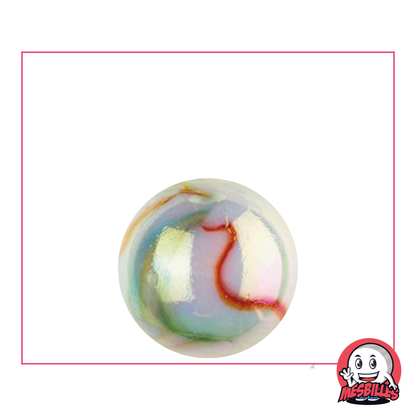 Canica Preciosa de vidrio con aspecto de porcelana brillante, blanca con rayas de colores, brillo único